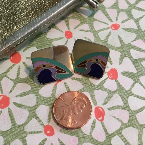 Vintage Laurel Burch Earrings & VTG Gold Purse - Picture 5 of 15